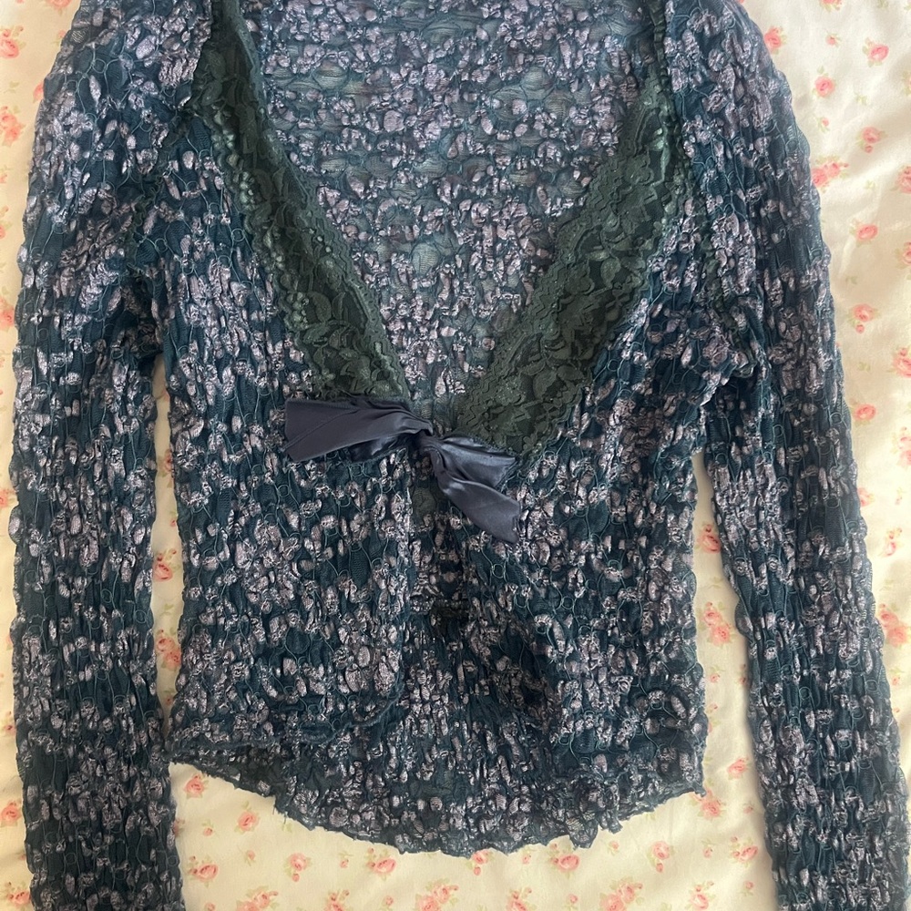 Elegant Lace Long Sleeve Top with Bow